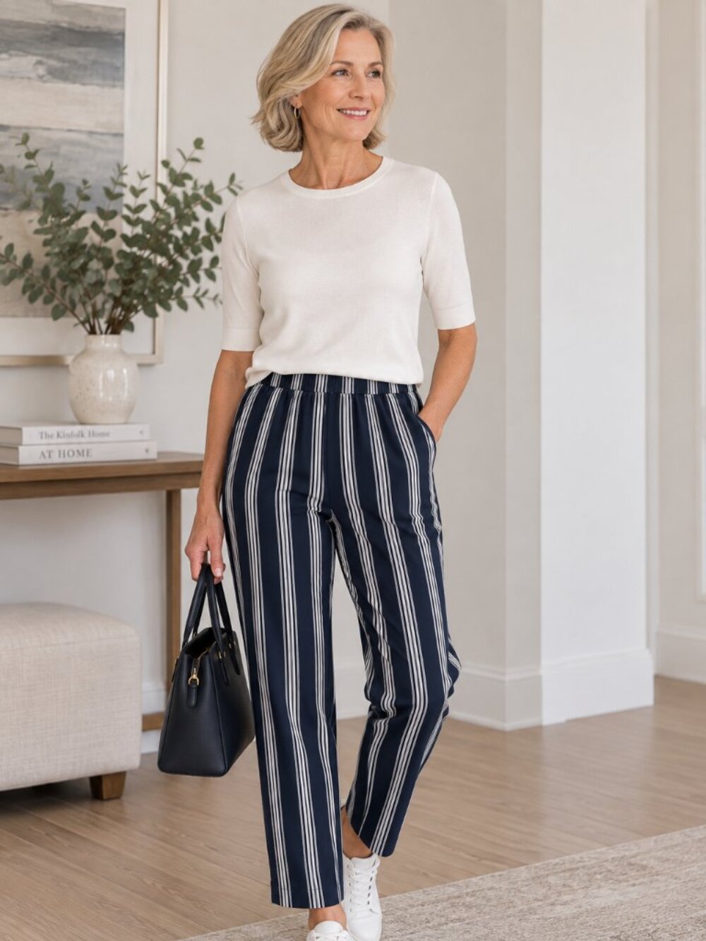 MPG Keen Elevated Ankle Pant Black/Bone Stripe S